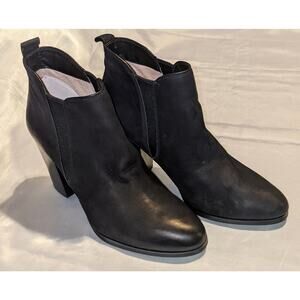 Michael Kors Womens Black Leather Ankle Boots Pull On Booties Sz 10 Stacked Heel